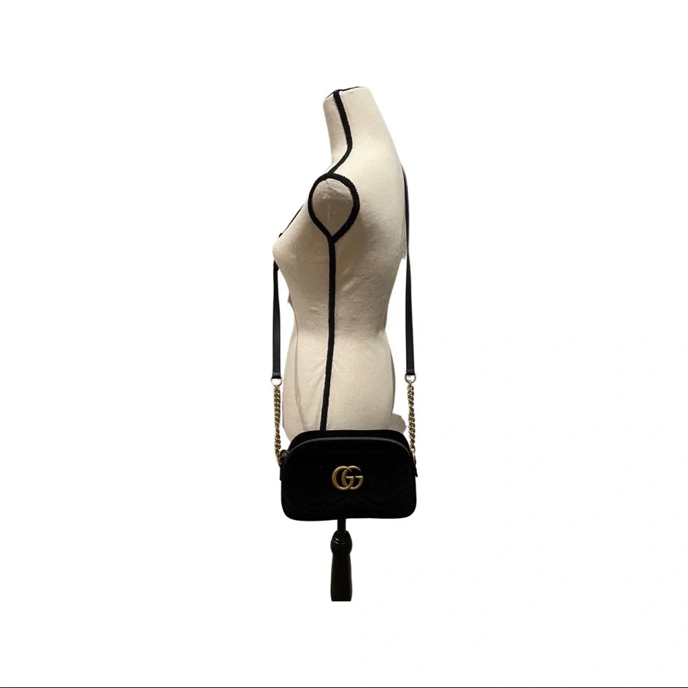 Gucci Camera Bag GG Marmont Velvet Small Black. - Picture 11 of 11